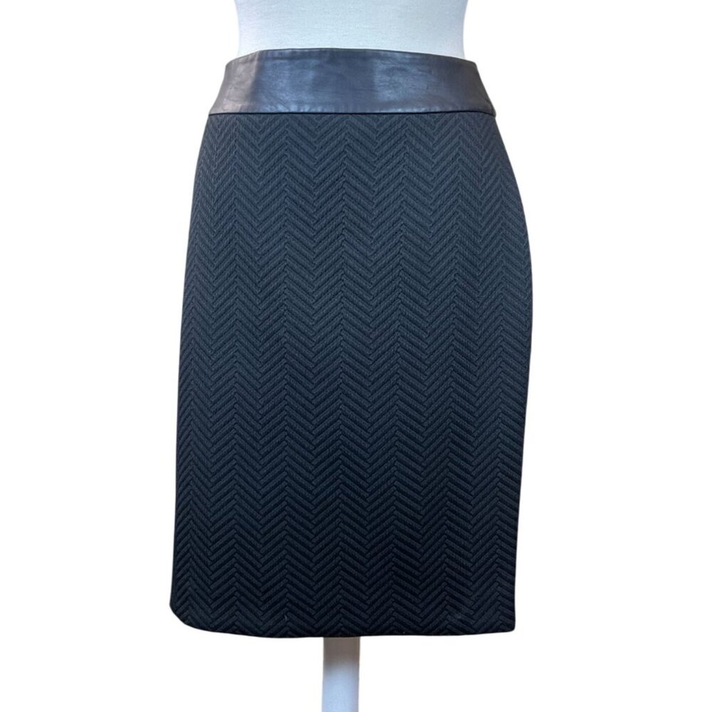 Banana Republic Faux Leather Waistband Textured Chevron Lined Skirt Sz 10 NWOT